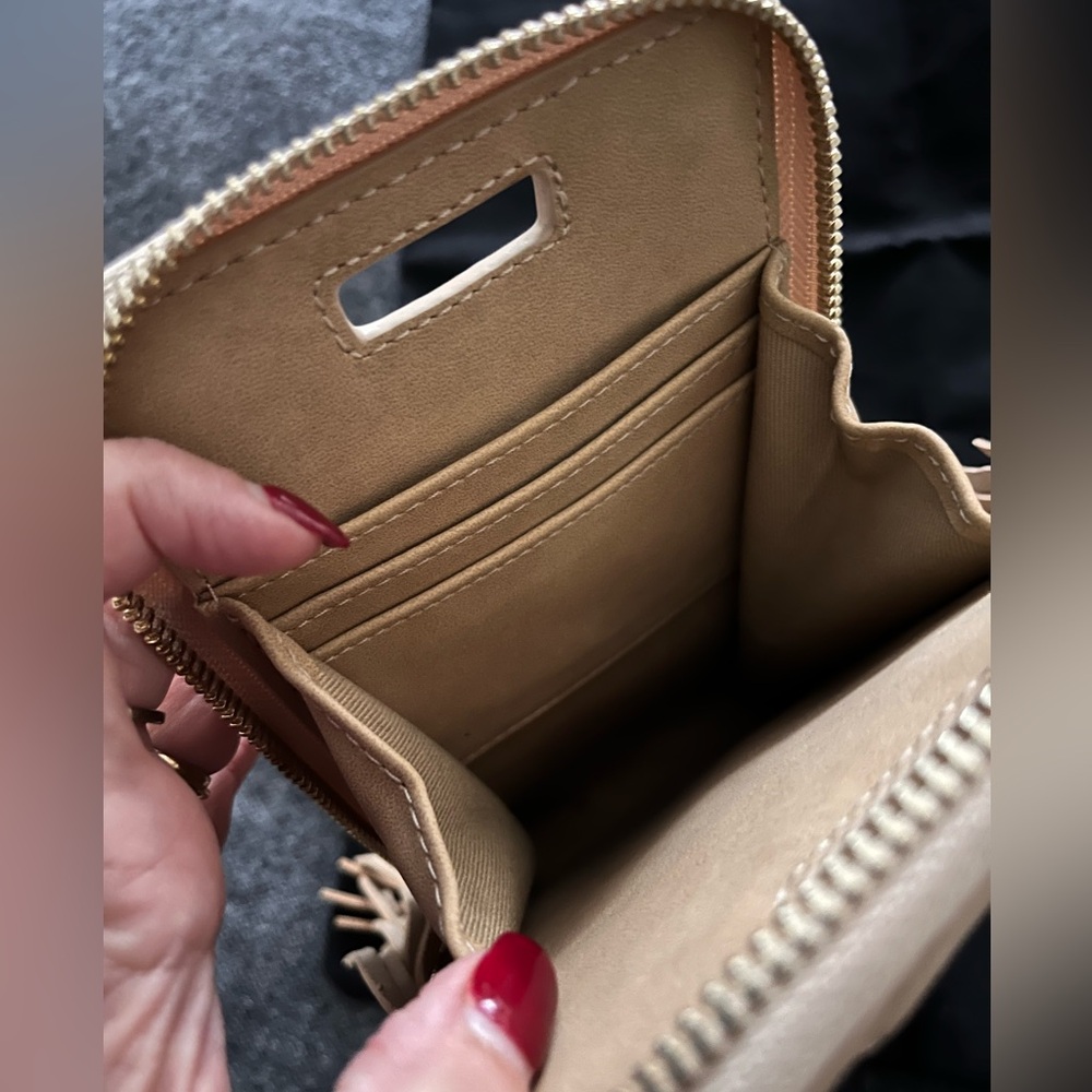 Maje Beige Croc-Embossed Fringe Crossbody Bag - Picture 3 of 9